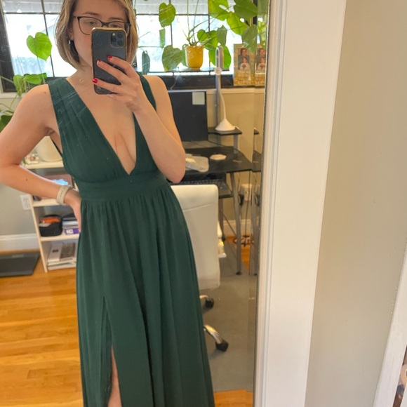 Lulus Heavenly Hues Forest Green Maxi Dress with Plunge Neckline and Slit - Picture 2 of 12